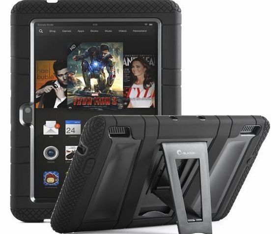 Kindle Fire HDX 7 Inch Tablet ArmorBox 2 Layer Convertible [Hybrid] Full-Body Protection KickStand Case with Built-in Screen Protector for Kids Friendly (Black)